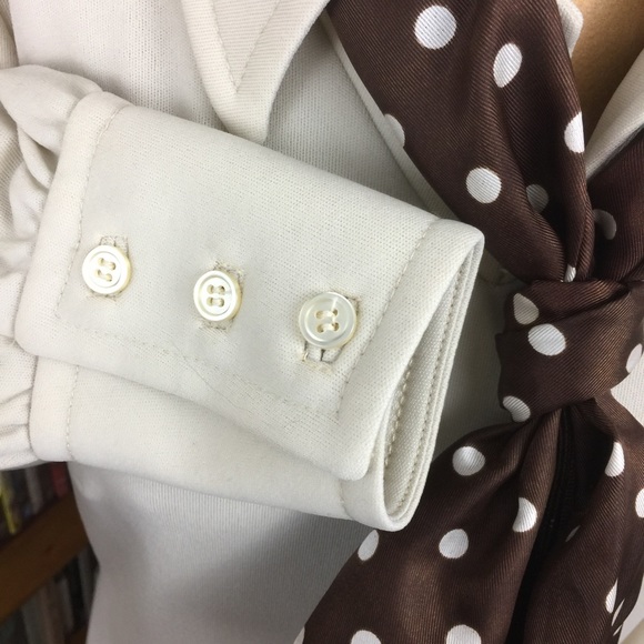 Vintage Tan Drop-waist Dress w/ Bown Polka-dot Scarf - Picture 4 of 5